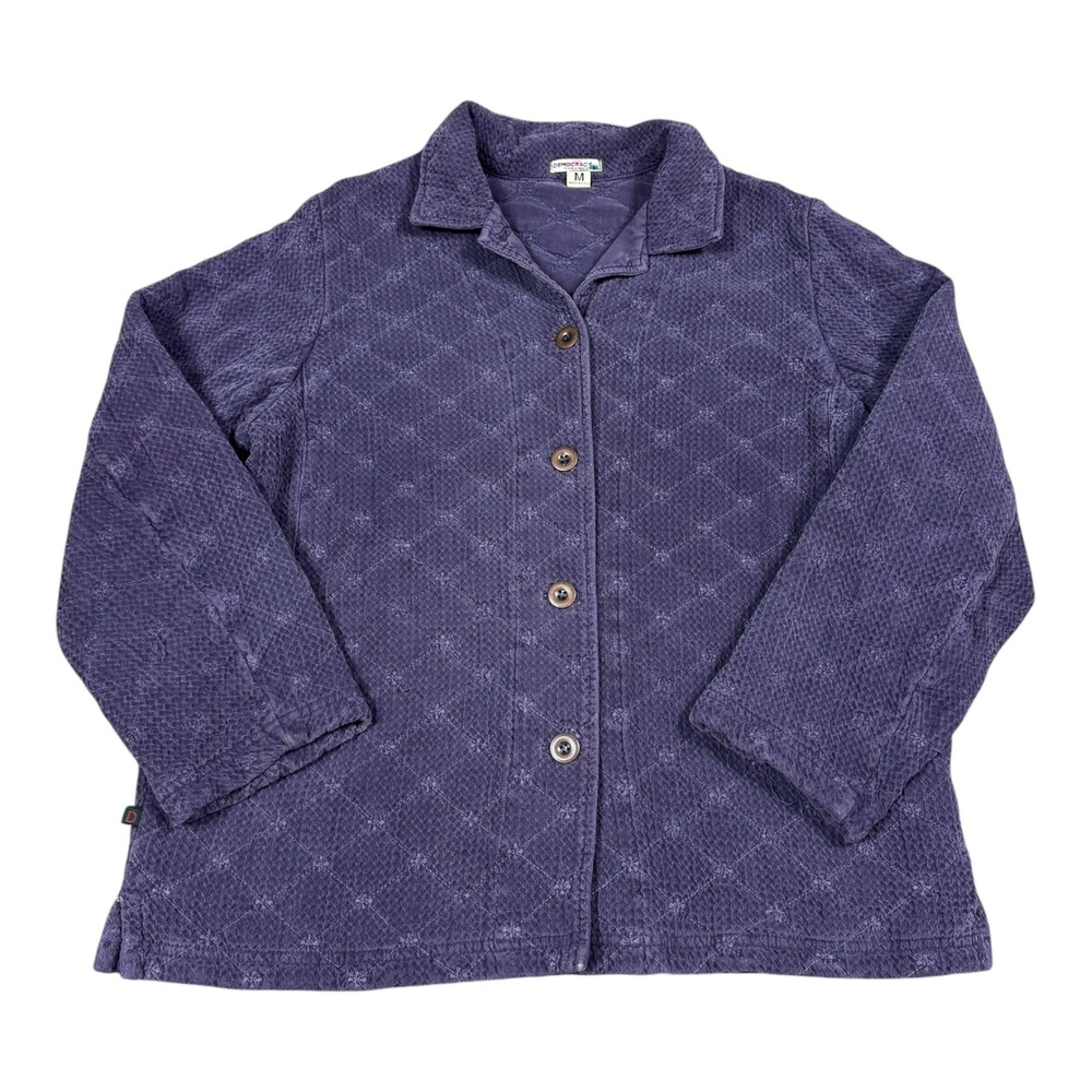 Democracy Lyocell USA Made Purple Patterned Button Up Jacket Women's M FLAWS